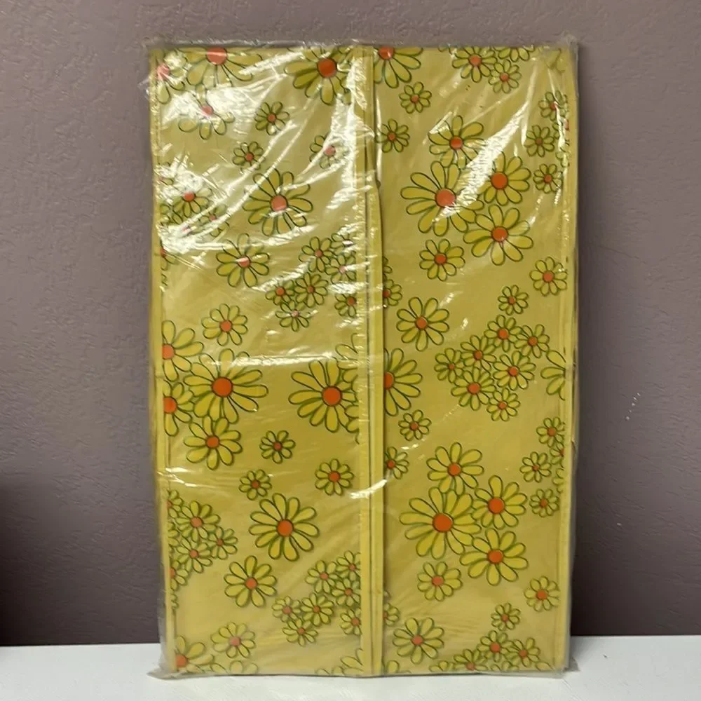 Mod Vintage JUMBO 16 DRESS STORAGE Bag Closet Organizer yellow flowers NOS